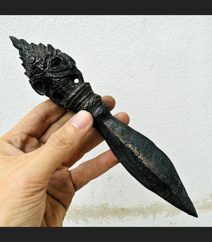 Antique Bronze Deity Weapon Magic Knife Sword Dragon Warrior Khmer Old Era 17964