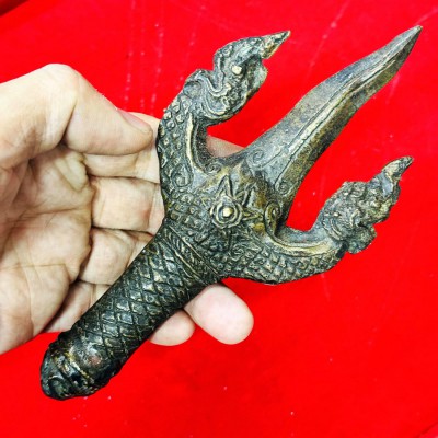 Antique Bronze Deity Weapon Magic Trident Trishula Warrior Bayon Khmer Era 17965