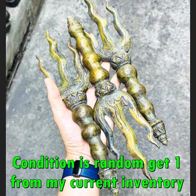 Antique Khmer Bronze Deity Thunder Trident Trishula Warrior Protection Old 17973