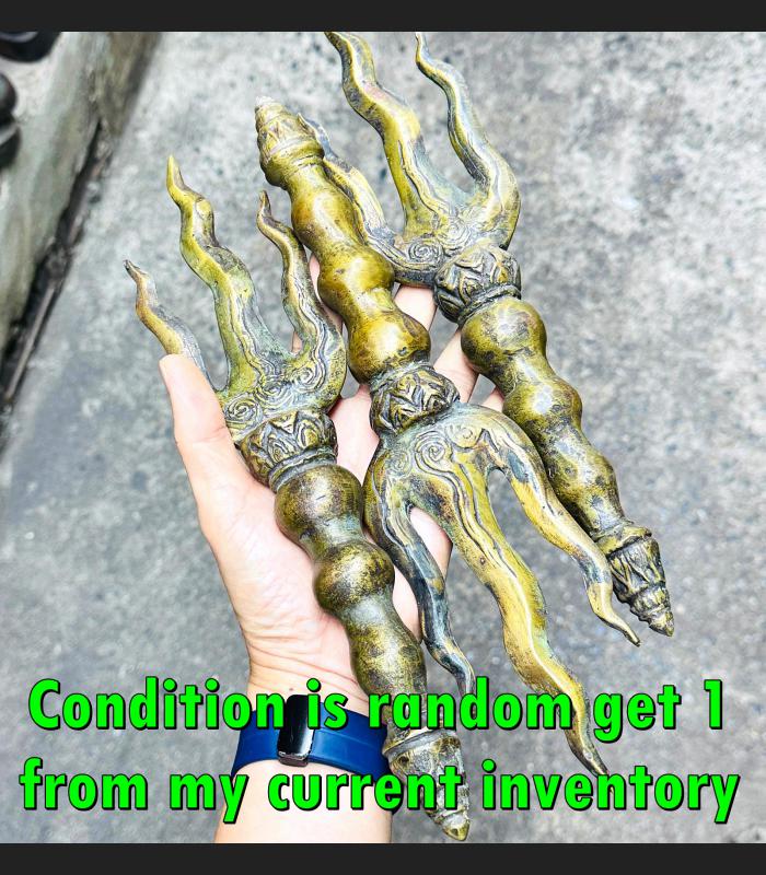 Antique Khmer Bronze Deity Thunder Trident Trishula Warrior Protection Old 17973