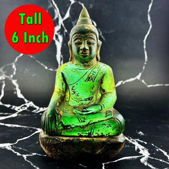 Antique Leklai Green Stone Quartz Crystal Buddha Statue KruHod Thai Amulet 17977