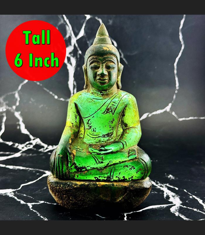 Antique Leklai Green Stone Quartz Crystal Buddha Statue KruHod Thai Amulet 17977