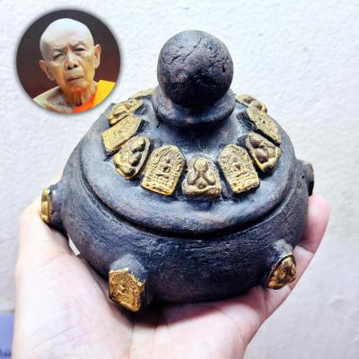 Holy Water Bowl Pot Box Khunpaen Tim Plai Ash Money Rich Magic Thai Amulet 17997