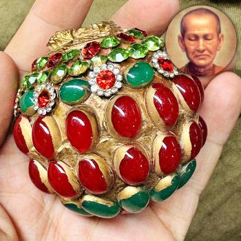 Antique Mercury Ball Bell Gems Stone Leklai Toh Wealth Lucky Thai Amulet #18001