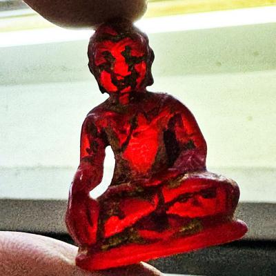 Antique Leklai Quartz Crystal Buddha Stone Kruhod Red Control Thai Amulet #18012