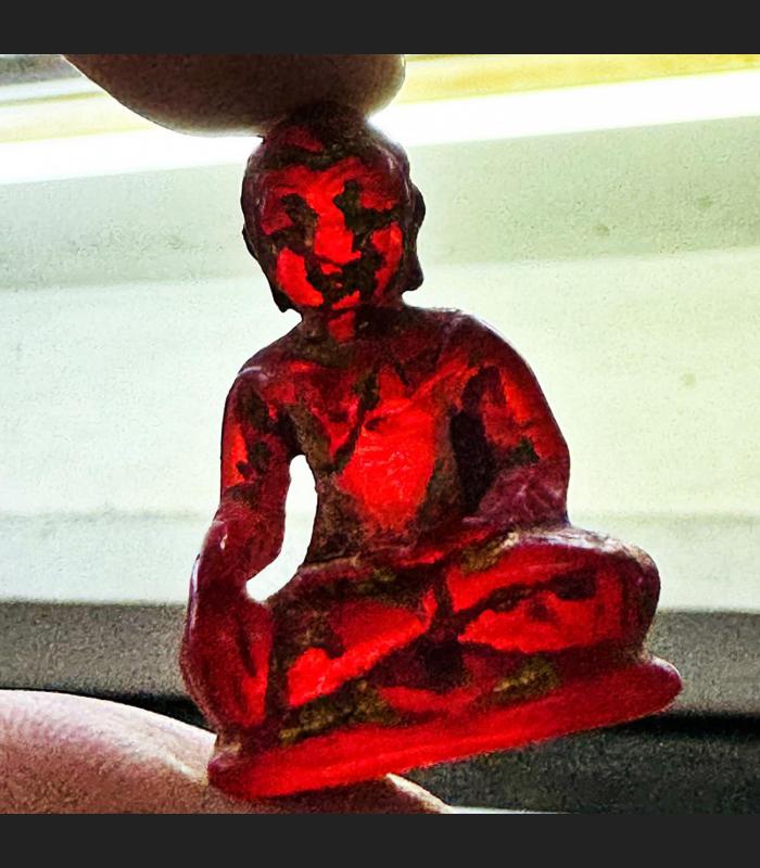 Antique Leklai Quartz Crystal Buddha Stone Kruhod Red Control Thai Amulet #18012