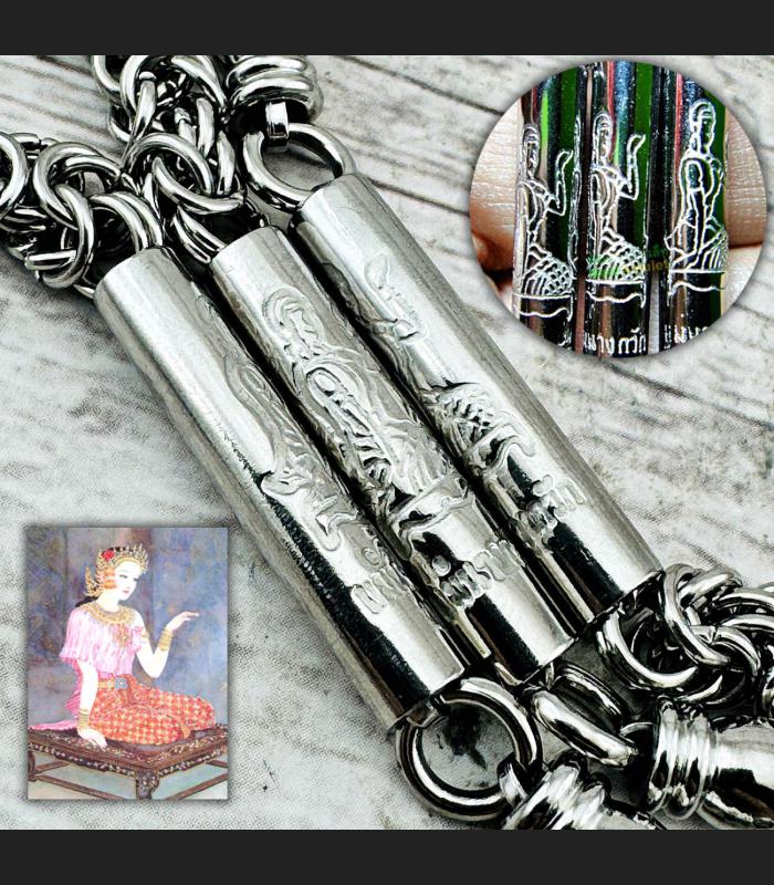 Necklace Stainless Steel Multi 1-9 Hook Nangkwag Hang Wearing Thai Amulet #18020