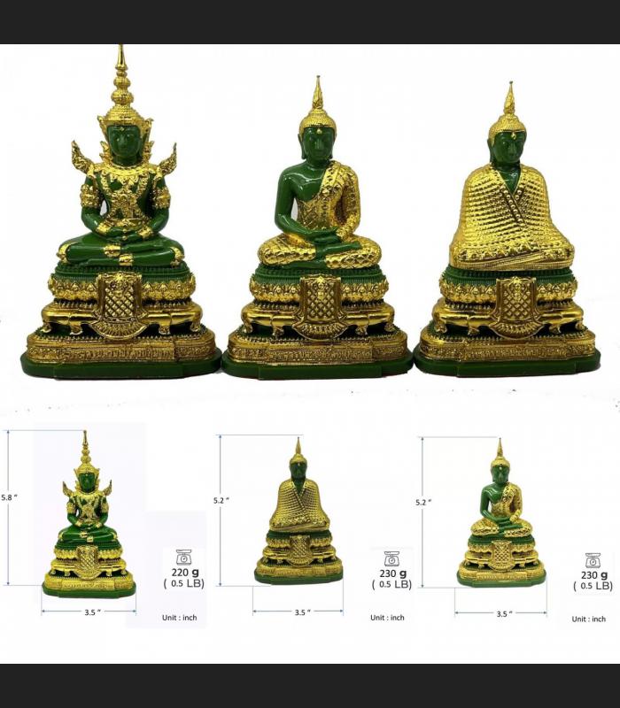 Set3 Season Emerald Buddha Statue Meditation Green Jade Decor Thai Amulet #18027