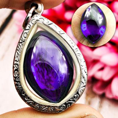 Leklai Nakee Buddha Naga Eye Healing Stone Crtstal Purple Love Thai Amulet 18029