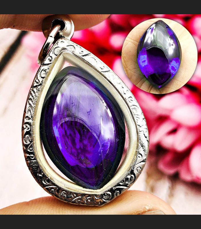 Leklai Nakee Buddha Naga Eye Healing Stone Crtstal Purple Love Thai Amulet 18029
