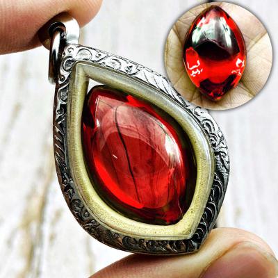 Leklai Nakee Naga Eye Healing Stone Crystal Control Mind Red Thai Amulet #18030