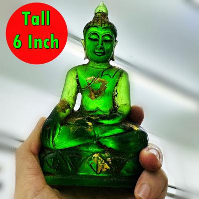 Antique Buddha Statue KruHod Green Stone Quartz Crystal Leklai Thai Amulet 18035