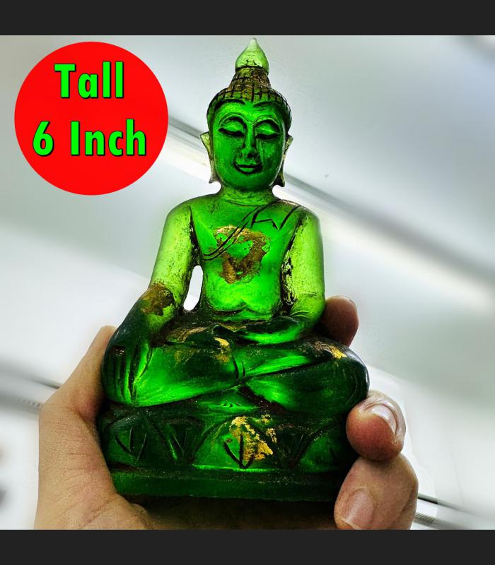 Antique Buddha Statue KruHod Green Stone Quartz Crystal Leklai Thai Amulet 18035