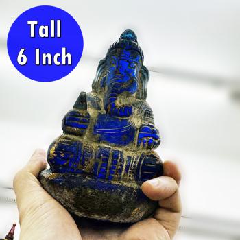 Antique Ganesha Statue Stone Leklai Naga Eye Hindu Deity Lucky Blue Kruhod 18039