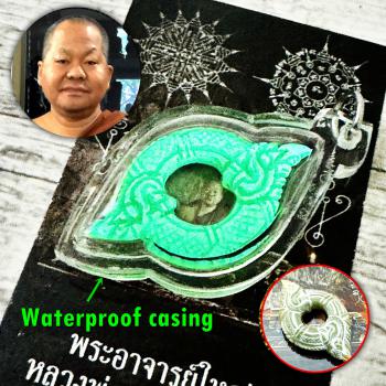 Leklai Lucky Moon Light Glow In Dark Stone Naga Snare Somporn Thai Amulet #18057