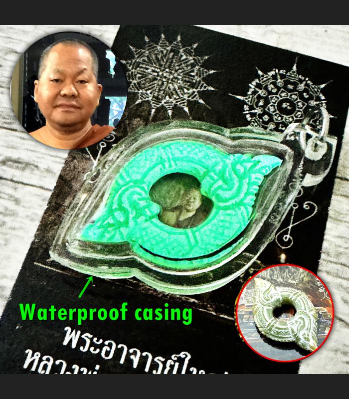 Leklai Lucky Moon Light Glow In Dark Stone Naga Snare Somporn Thai Amulet #18057