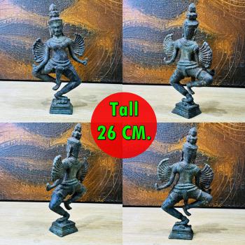 Antique Khmer Bayon Angkor Deity Dancing Green Statue Hevajra Protection #18061