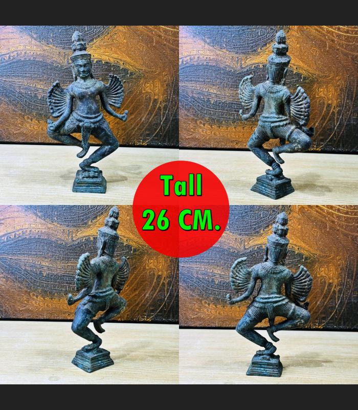 Antique Khmer Bayon Angkor Deity Dancing Green Statue Hevajra Protection #18061