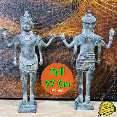 Antique Khmer Bayon Standing Deity 4Arm Vishnu Statue Bronze Protection #18062