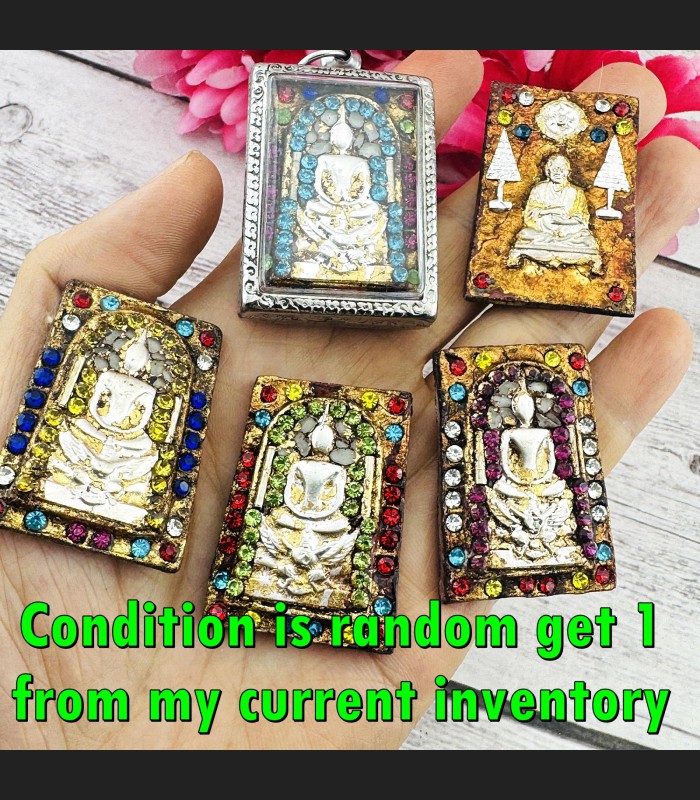 Somdej Silver Toh Watrakang Pray Protection Garuda Leklai Gems Thai Amulet 18063