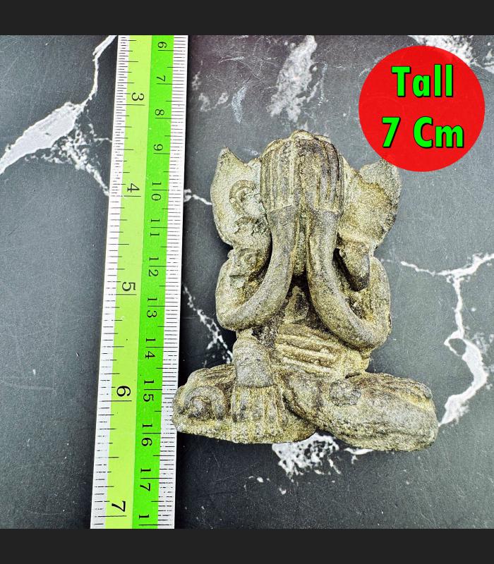 Antique Green Bronze Statue Closed Eye Pidta Shield Protection Thai Amulet 18067