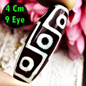 Tibetan Dzi Agate Vintage Olivary Stone 9eye Beads Nepal Tibet Thai Amulet 18104