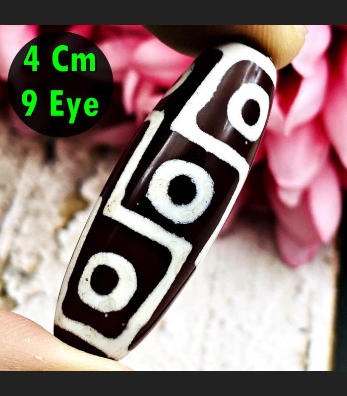 Tibetan Dzi Agate Vintage Olivary Stone 9eye Beads Nepal Tibet Thai Amulet 18104