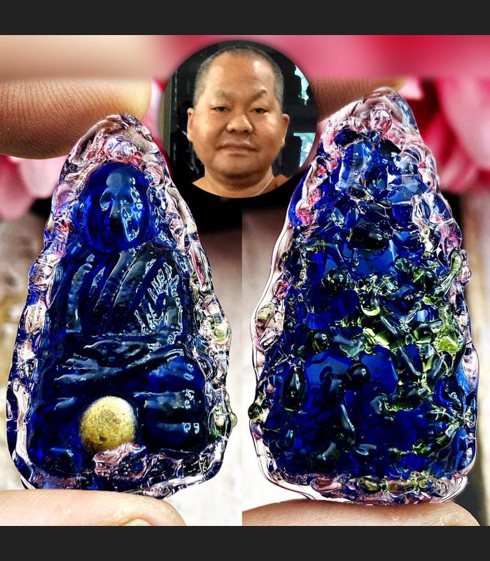 Leklai Kaew 3in1 Tuad Black Gold Money Rich Protection Somporn Thai Amulet 18108