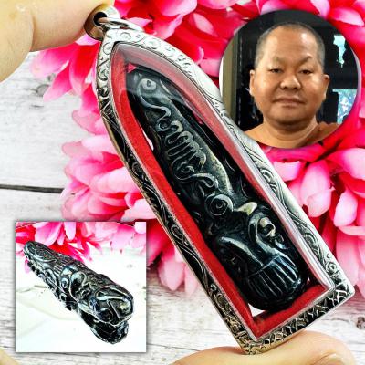 Leklai Kotpi Black Pidta Close Eye Somporn Immortal Protection Thai Amulet 18116