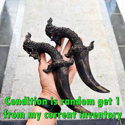 Antique Khmer Dragon Naga Protection Weapon Brass King Warrior thai amulet 18121