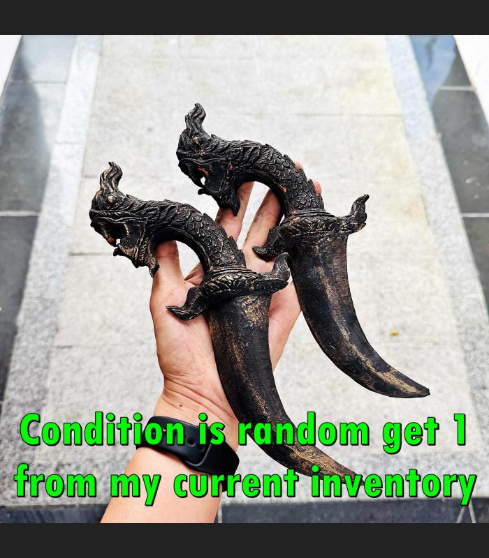 Antique Khmer Dragon Naga Protection Weapon Brass King Warrior thai amulet 18121