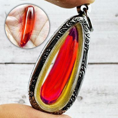 Leklai Kaew Naga Eye Healing Crystal Stone Power Win Red Tooth Thai Amulet 18126