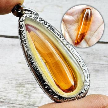 Leklai Kaew Tooth Naga Eye Healing Crystal Stone Orange Rich Thai Amulet #18129