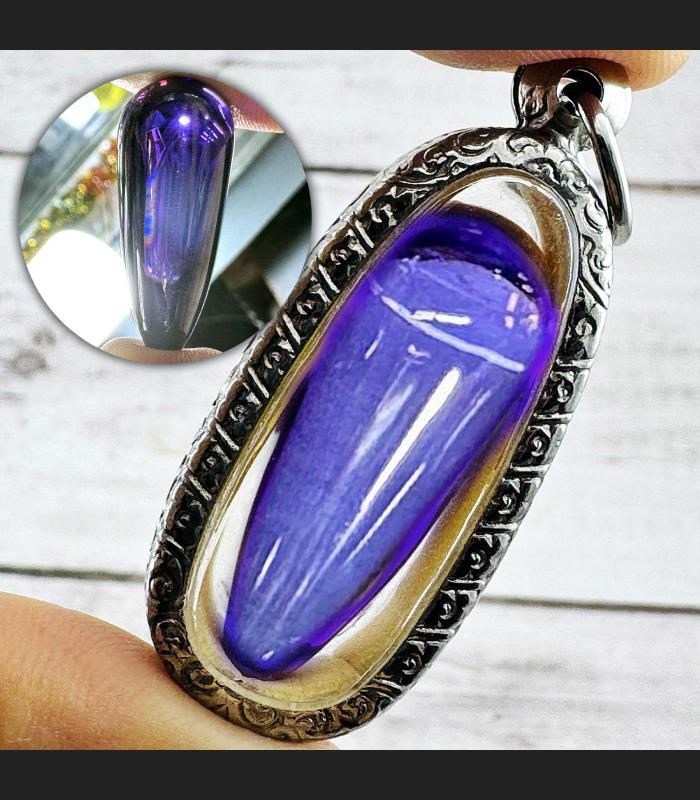 Leklai Naga Eye Claw Fang Healing Stone Crystal Somporn Purple Thai Amulet 18131