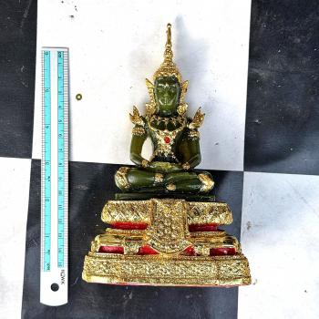 Emerald Buddha Statue Meditation Lucky Jade Gold Summer Armor Thai Amulet #18139