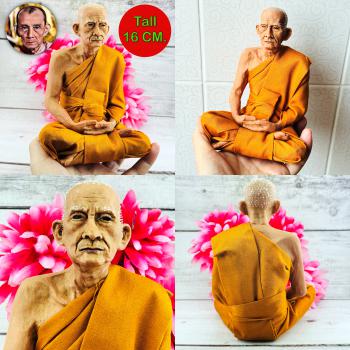 Lifelike 16cm Wax Art Monk Statue Lp Kuay Guay Watkositaram Thai Amulet #18144 Meditation 16cm