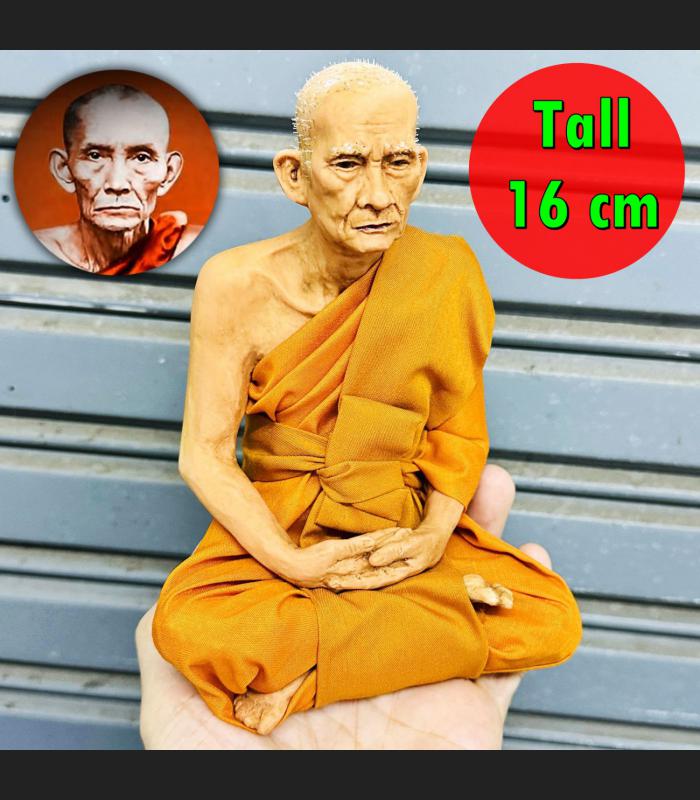 Lifelike 16cm Wax Art Monk Statue Lp Kuay Guay Watkositaram Thai Amulet #18144 Meditation 16cm