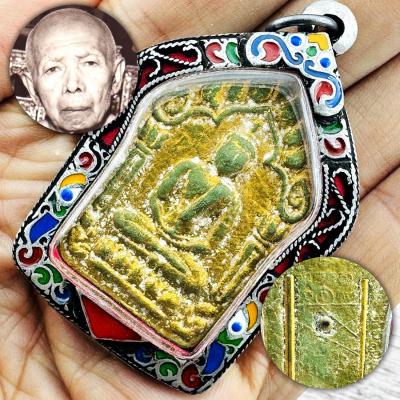 Silver Casing Khunpaen 3Takrut Tim Wat LaHanRai Be2515 Green Thai Amulet #18156