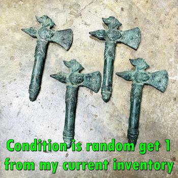 Ancient Khmer Green Bronze Warrior Axe Angkor Bayon Naga Dragon Protection 18164