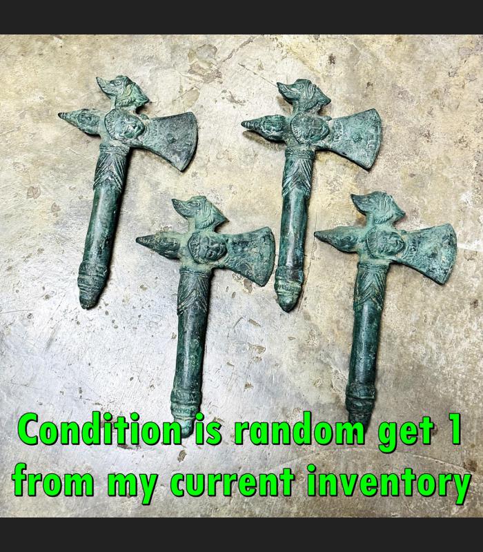 Ancient Khmer Green Bronze Warrior Axe Angkor Bayon Naga Dragon Protection 18164