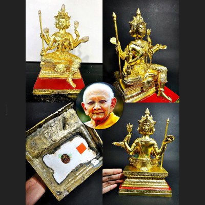 Gambling Win Casino Bronze Gold 24k Statue PhaPhom 4Face Hong Thai Amulet #18175