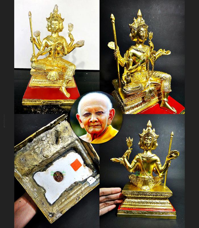 Gambling Win Casino Bronze Gold 24k Statue PhaPhom 4Face Hong Thai Amulet #18175
