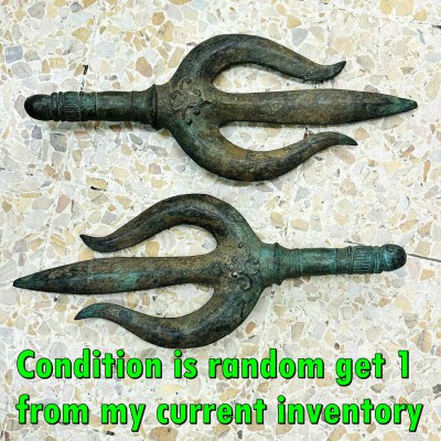 Jumbo Antique Metal Khmer Bronze Warrior Trident Trishul Angkor Protection 18179