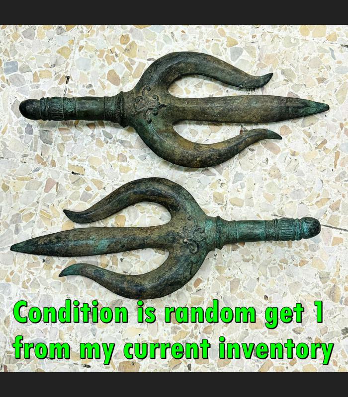 Jumbo Antique Metal Khmer Bronze Warrior Trident Trishul Angkor Protection 18179