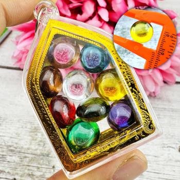 Crystal 9pcs Naga Eye Leklai Magic Wealth Stone Round Button Thai Amulet #18197