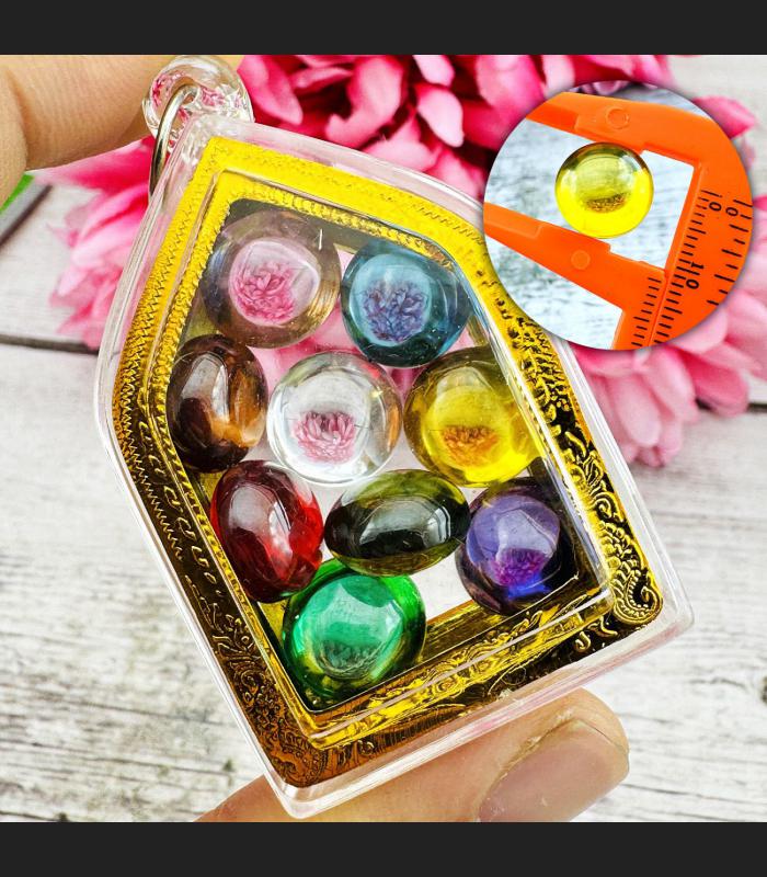 Crystal 9pcs Naga Eye Leklai Magic Wealth Stone Round Button Thai Amulet #18197
