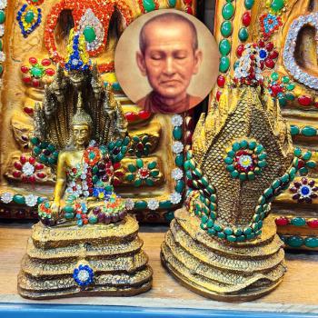 Ancient Buddha Statue Naga Eye Protection 7head Toh WatRaKang Thai Amulet #18199