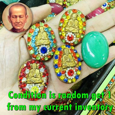 Antique Praying Lucky Somdej Toh WatRaKang Green Stone Leklai Thai Amulet #18205