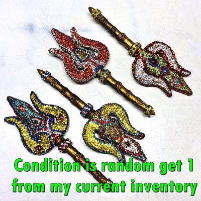 Antique King Trishula Warrior Crystal Toh WatRakang Protection Thai Amulet 18213
