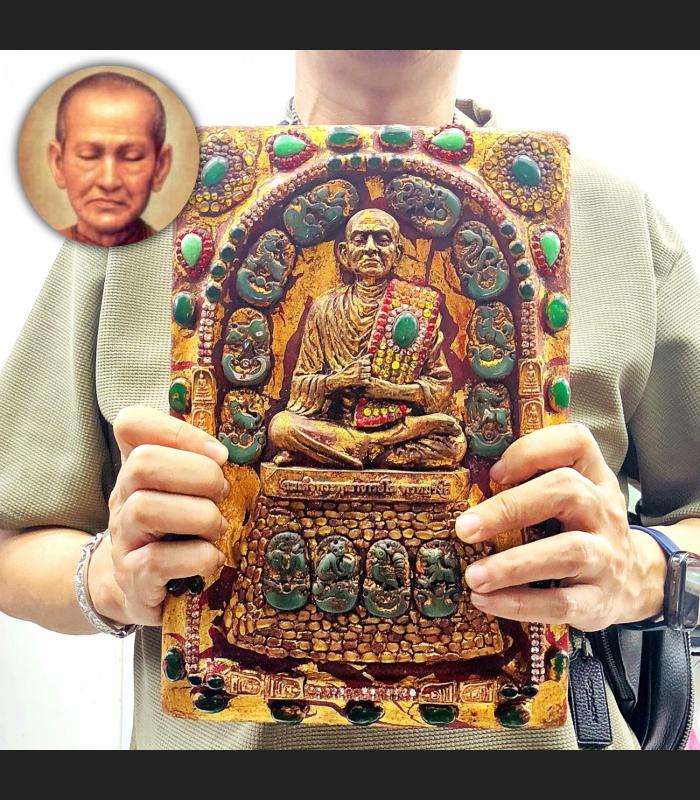 Jumbo Wall Somdej Toh WatRaKang Monk Pray Jade Crystal Leklai Thai Amulet #18214